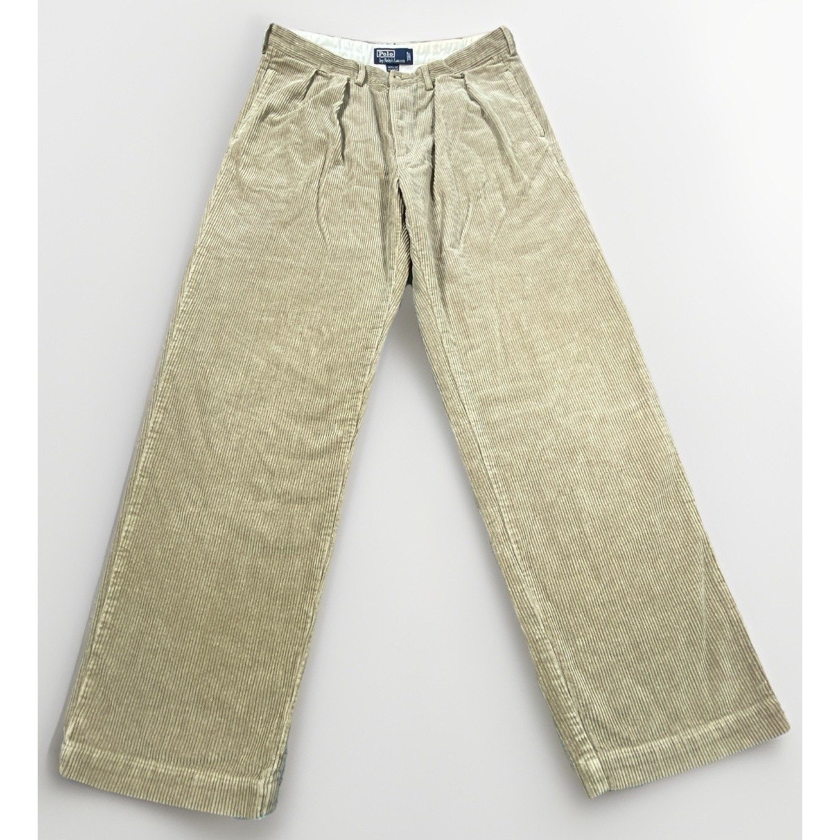 Vintage Polo Ralph Lauren Corduroy Pants Fits 32x30 Tan Pleated Andrew Wide Y2k
